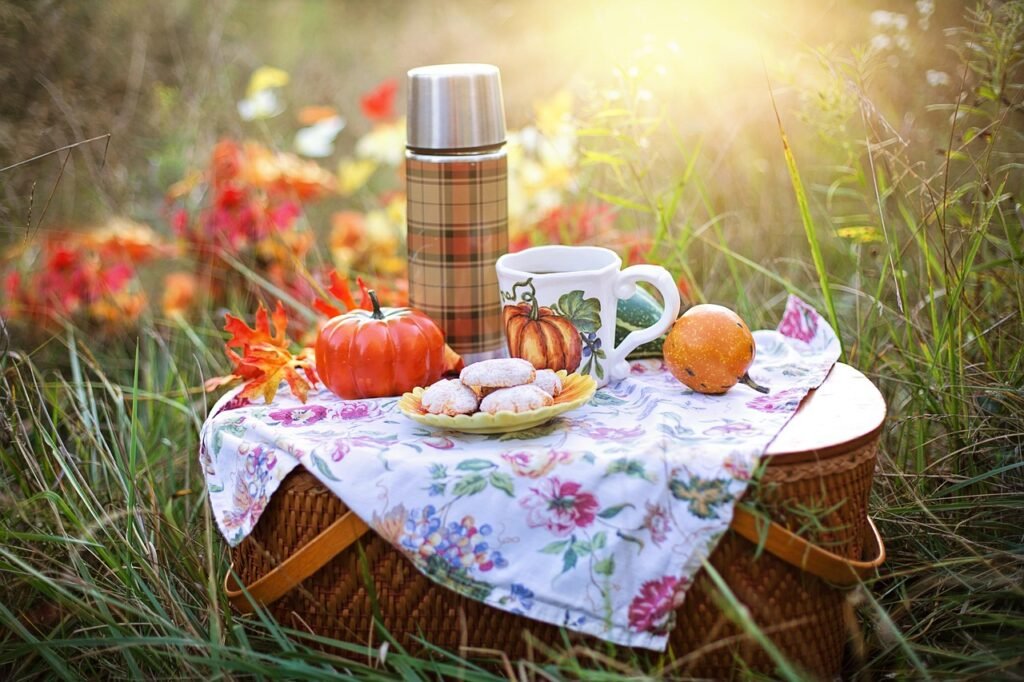 autumn, tea, fall, picnic, drink, orange, cookies, treat, season, picnic, picnic, picnic, picnic, picnic